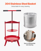 VEVOR 3.69 Gal/14L Fruit Wine Press, Stainless Steel Basket with Cross-beam and Triangular Structure, Manual Juice Maker, Cider Apple Grape Tincture Making Press with T-Handle for Kitchen Home