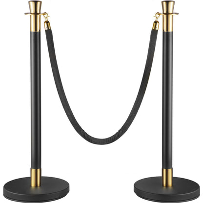 Crowd Control Stanchion, Set of 6 Pieces Stanchion Set, Stanchion Set with 5 ft/1.5 m Black Velvet Rope, Black Crowd Control Barrier with Sturdy Concrete and Metal Base – Easy Connect Assembly