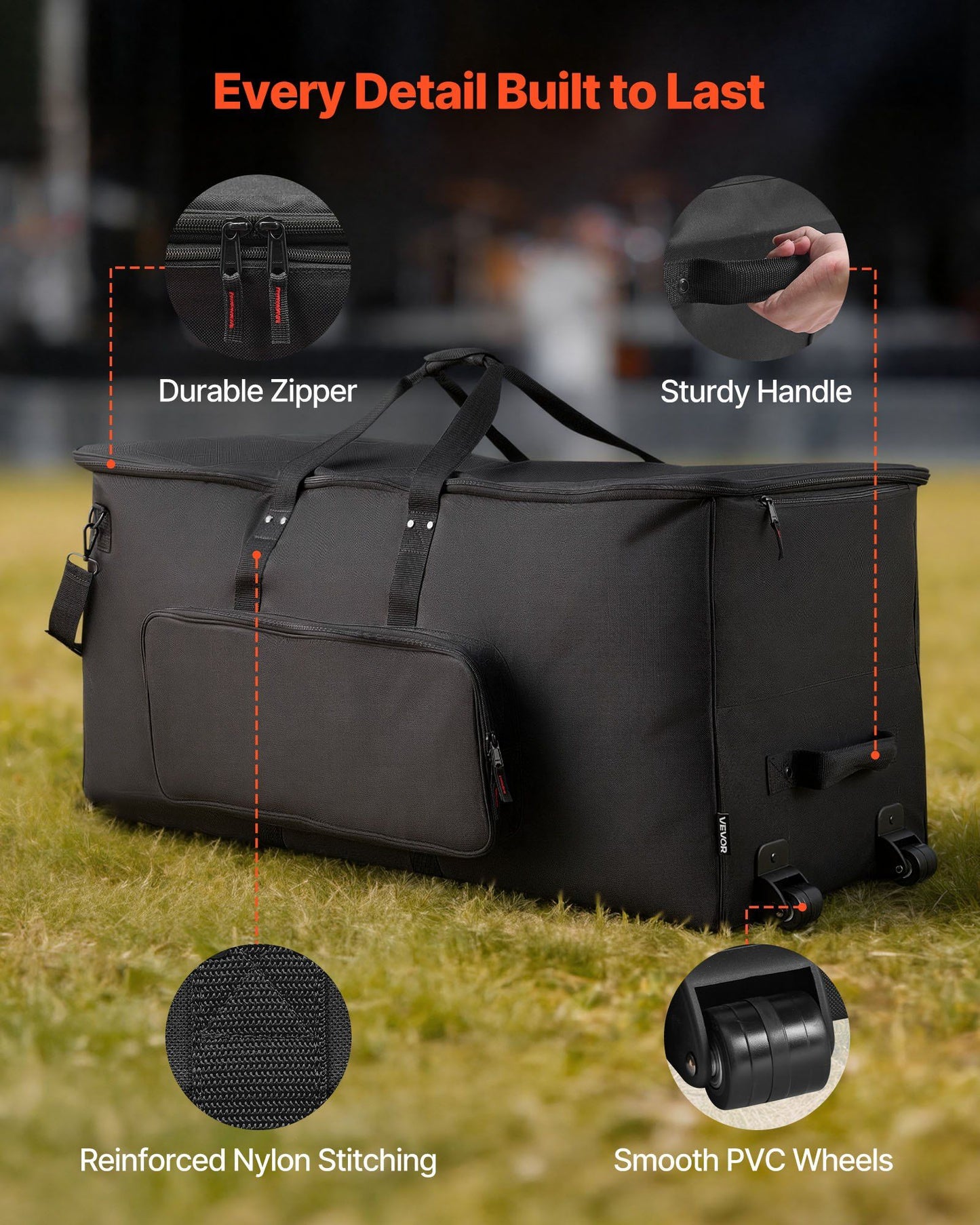 Electronic Drum Kit Bag, 600D, Padded Drum Bag with Wheels, Large 920 x 420 x 410 mm Interior, Lightweight Travel Case with Detachable Dividers, and Multiple Pockets, for Electric Drums, Black