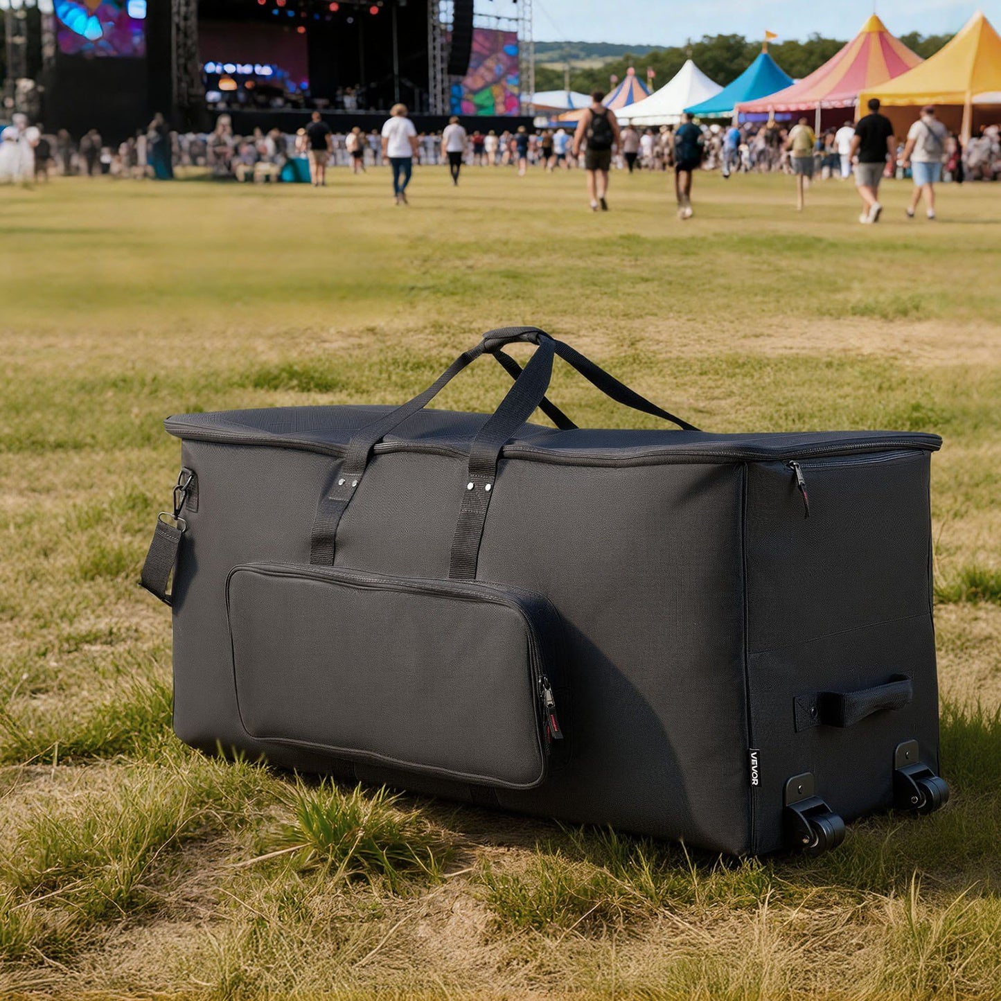 Electronic Drum Kit Bag, 600D, Padded Drum Bag with Wheels, Large 920 x 420 x 410 mm Interior, Lightweight Travel Case with Detachable Dividers, and Multiple Pockets, for Electric Drums, Black