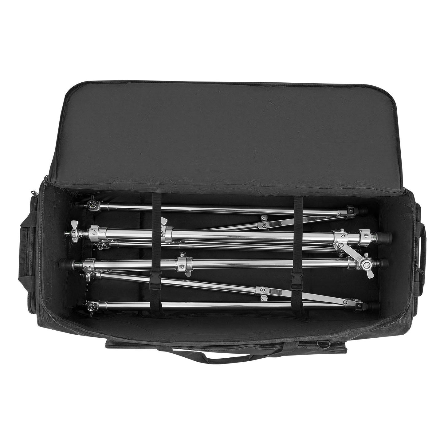 Drum Hardware Bag with Wheels, 1680D, Drum Set Equipment Carry Bag, Carrying Case with Sturdy Handle, Durable Zipper, Smooth PVC Wheels, Multiple Pockets, for Hardware and Stand Accessory, Black