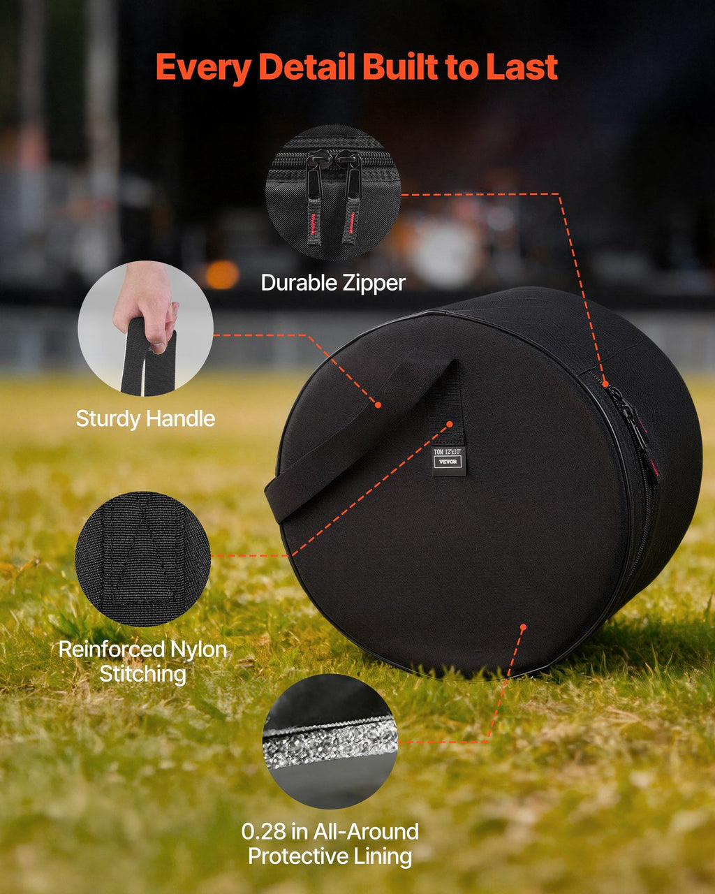 5-Piece Drum Case Set, 600D, Padded Drum Bags for Bass, Tom, and Snare, Thick Padding, Lightweight Protective Covers, Travel Storage Cases with Portable Handle, for Drums Accessories Protection