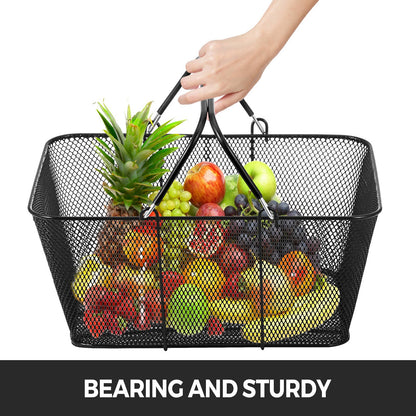 VEVOR Shopping Baskets with Handles, 12PCS, Black Metal Shopping Basket, Portable Wire Shopping Basket, Black Wire Mesh shopping Basket Set for Supermarkets, Retail Stores, Grocery Shopping, Black