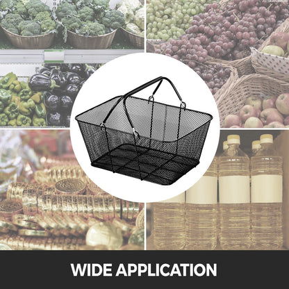 VEVOR Shopping Baskets with Handles, 12PCS, Black Metal Shopping Basket, Portable Wire Shopping Basket, Black Wire Mesh shopping Basket Set for Supermarkets, Retail Stores, Grocery Shopping, Black