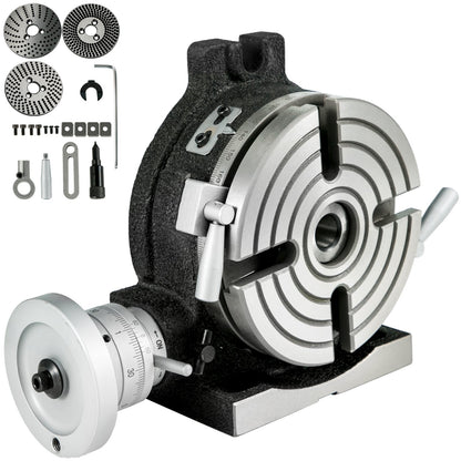 Rotary Table 6inch(150mm) Horizontal Vertical Milling Table 2/5inch(10mm) 4-Slot Milling Rotary Table MT-2 Rotary Table for Milling with Indexing Plate Set for Precision Milling Drilling