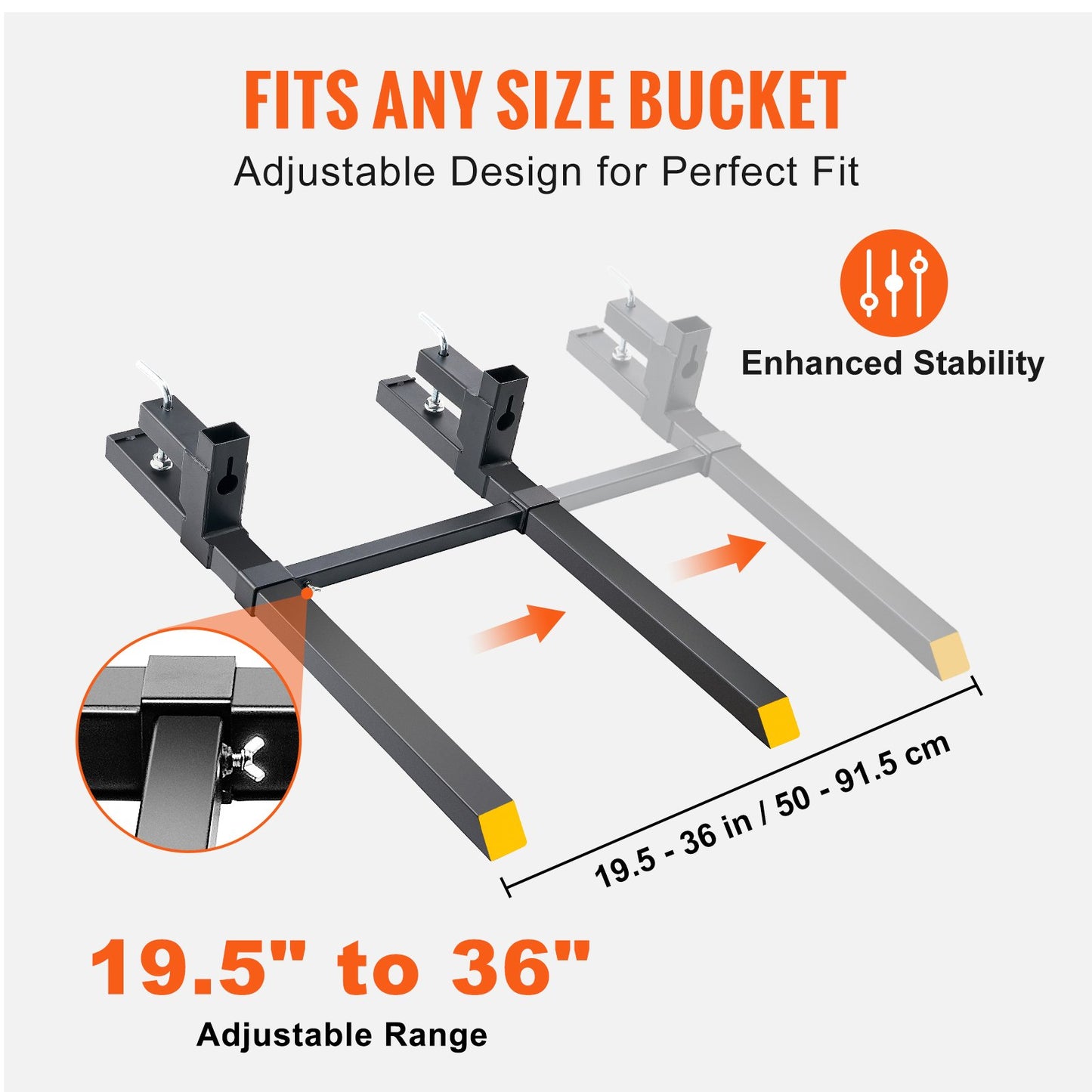 Pallet Forks, 907 kg Clamp on Pallet Forks, 1090 mm Total Length Tractor Bucket Forks with Adjustable Stabilizer bar, Heavy Duty Pallet Forks for Tractor Attachments, Skid Steer, Loader Bucket