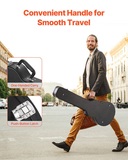Electric Guitar Hard Case, 1050 mm Gourd-Shaped Guitar Hard Case, With Lock Latch Key Handle, PVC Padding Soft Lining Water-Resistant Hard Shell Guitar Cases, for 990 mm LES Paul Guitars, Black