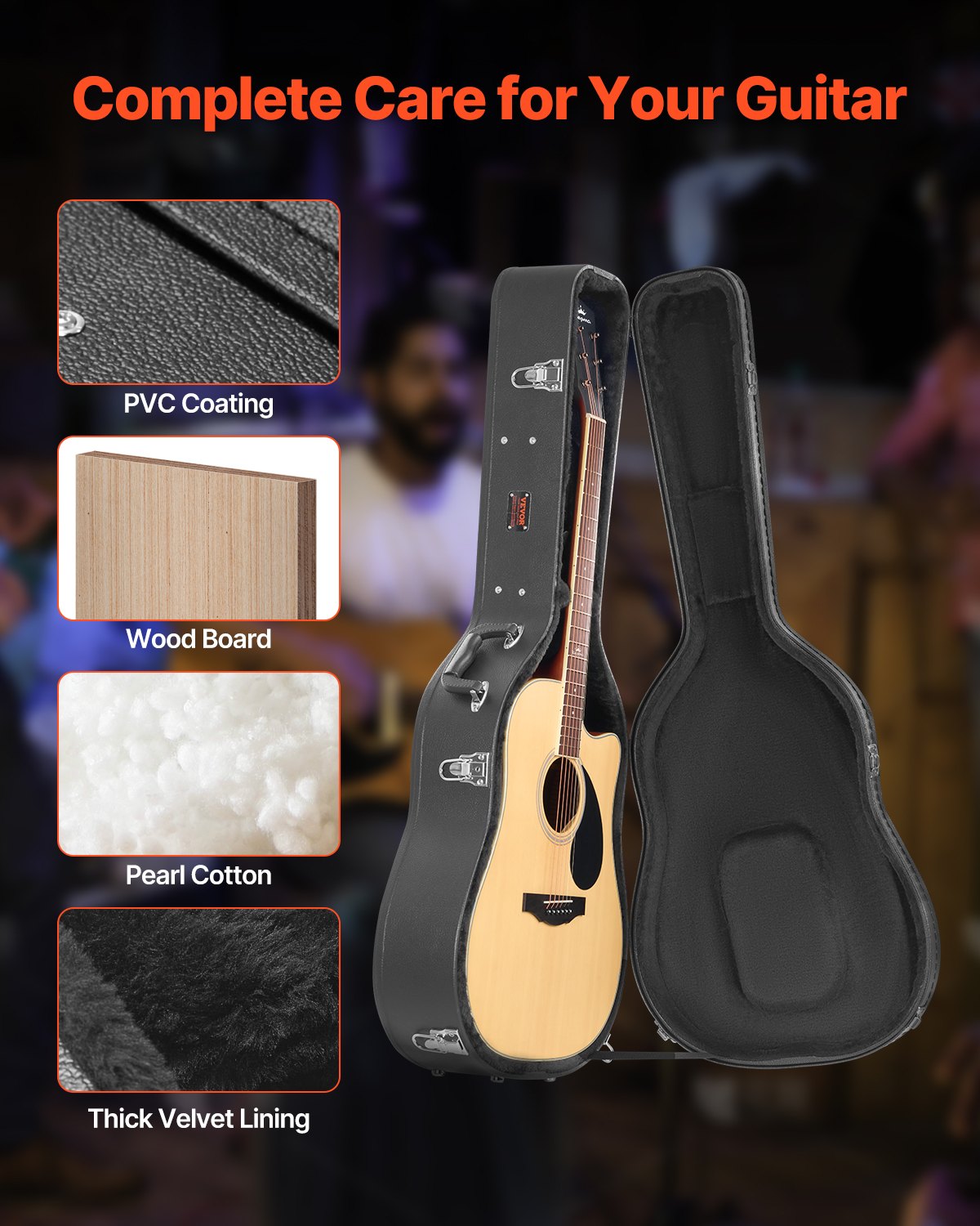 Acoustic Guitar Hard Case 1100 mm With Lock Key And for Acoustic Guitar