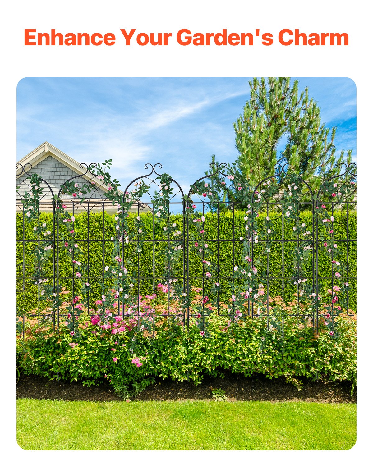 VEVOR 4 Packs Metal Garden Trellis for Climbing Plant Support 71x20 in Rustproof