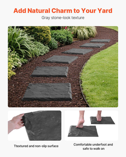 Garden Stepping Stones, 4Pcs 39.5x39.5 cm Decorative Stepping Stones with Stakes, Weather-Resistant Plastic Pathway Pavers, Smooth Surface, Outdoor Walkway for Lawn Patio Landscape, Grey