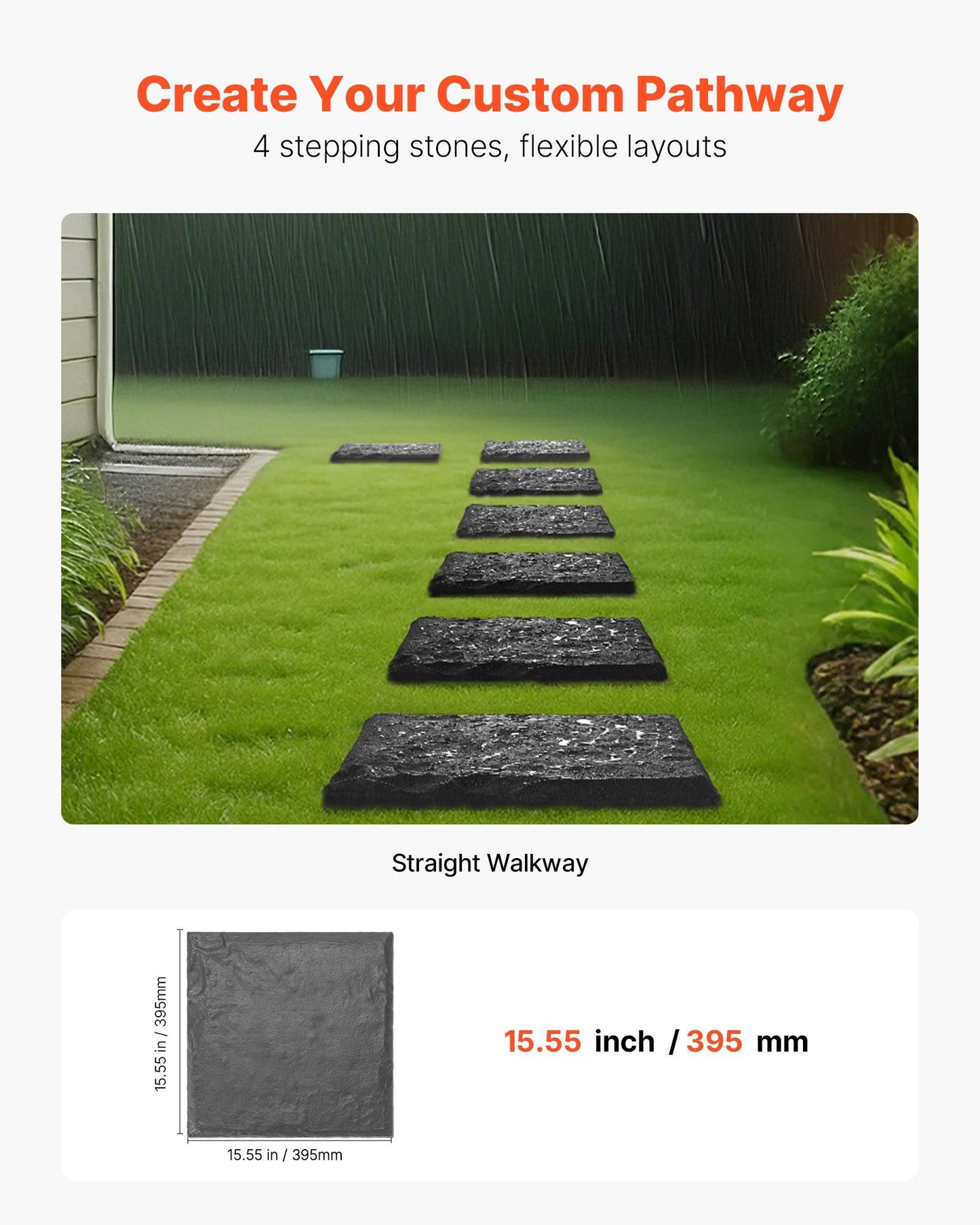 Garden Stepping Stones, 4Pcs 39.5x39.5 cm Decorative Stepping Stones with Stakes, Weather-Resistant Plastic Pathway Pavers, Smooth Surface, Outdoor Walkway for Lawn Patio Landscape, Grey