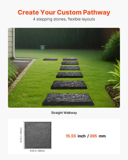 Garden Stepping Stones, 4Pcs 39.5x39.5 cm Decorative Stepping Stones with Stakes, Weather-Resistant Plastic Pathway Pavers, Smooth Surface, Outdoor Walkway for Lawn Patio Landscape, Grey