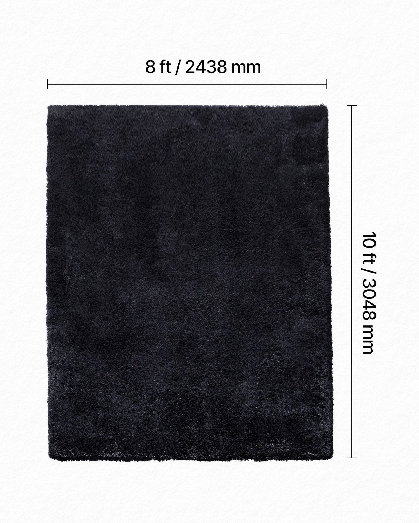 Indoor Plush Area Rugs, 2.44 x 3.05m Soft Plush Carpet, Furry Shag Area Rugs for Living Room, Bedroom, Sunroom, Modern Home Decor Aesthetic, Non-Shedding, Non-Woven, Slip-Resistant, Black