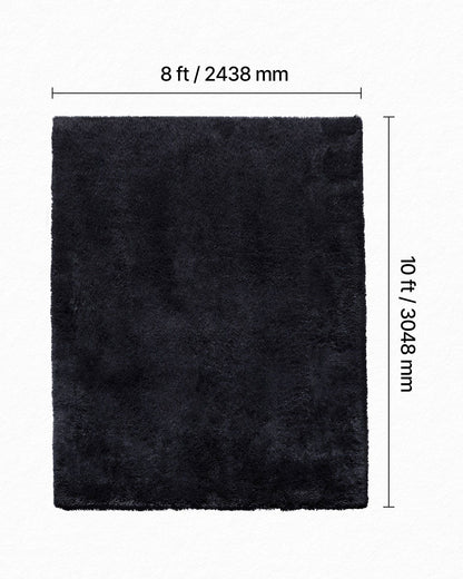 Indoor Plush Area Rugs, 2.44 x 3.05m Soft Plush Carpet, Furry Shag Area Rugs for Living Room, Bedroom, Sunroom, Modern Home Decor Aesthetic, Non-Shedding, Non-Woven, Slip-Resistant, Black