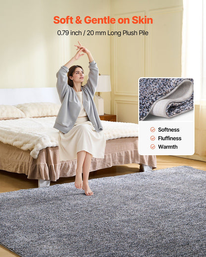 Indoor Plush Area Rugs, 2.44 x 3.05m Plush Carpet, Area Rugs Furry with Long Plushs Pile, Thick & Durable High-Pile Rug for High-Traffic Areas, Non-Shedding & Non-Slip Backing, Blue-Gray