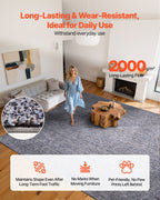 Indoor Plush Area Rugs, 2.74 x 3.66 m Plush Carpet, Area Rugs Furry with Long Plushs Pile, Thick & Durable High-Pile Rug for High-Traffic Areas, Non-Shedding & Non-Slip Backing, Blue-Gray