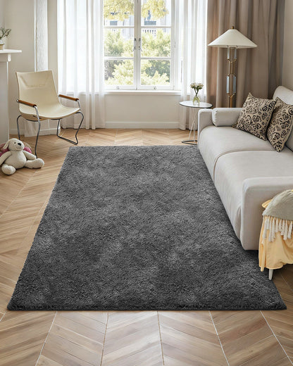 Indoor Plush Area Rugs, 1.52 x 2.44 m Soft Plush Carpet, Furry Shag Area Rugs for Living Room, Bedroom, Sunroom, Modern Home Decor Aesthetic, Non-Shedding, Non-Woven, Slip-Resistant, Dark Gray