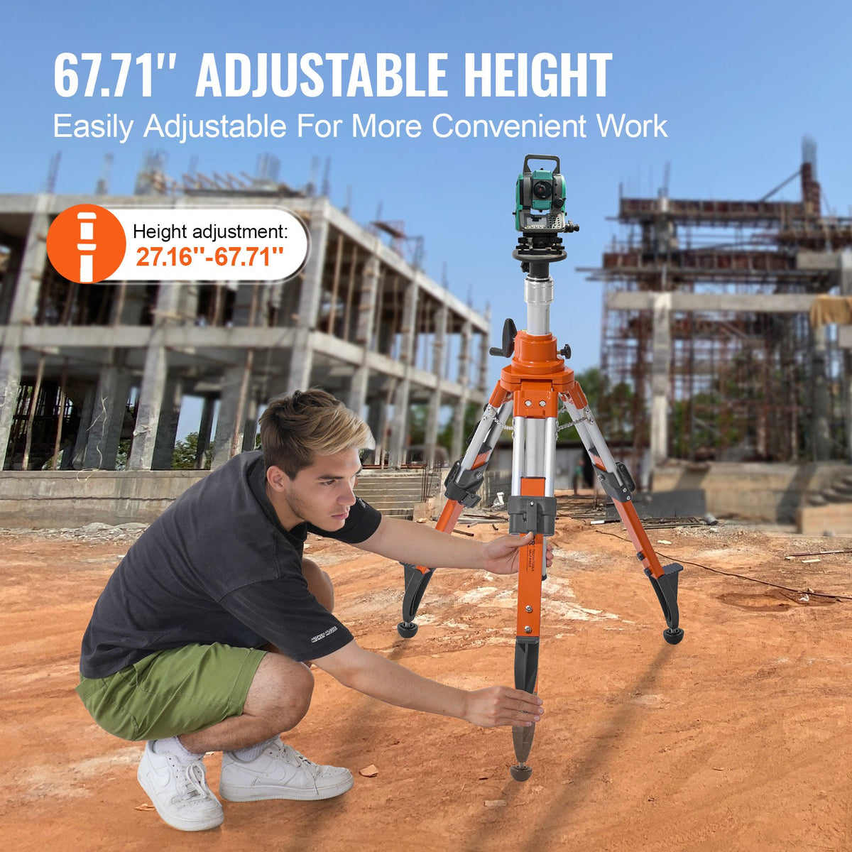 Laser Level Tripod Stand 5/8"-11 Thread 27.16-67.71 in Height Adjustment