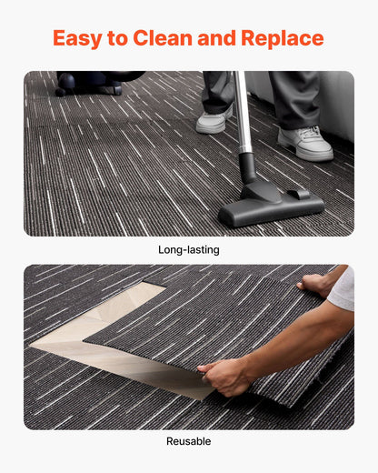 Carpet Tiles Reusable 610x610 mm, 24 PCS Modular Carpet Square Rug, Commercial Floor Soft Padded for Seamless Cover 8.9㎡, Easy DIY Replacement for Living Room Bedroom Office Indoor, Gray