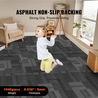 Carpet Tiles Reusable, 24"x 24"Carpet Squares With Padding Attached, Soft Padded Carpet Tiles, Easy Install DIY for Bedroom Living Room (24Tiles, Mixed Gray)