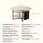 Lift Top Coffee Table 35.3" Round Coffee Table for Living Room White