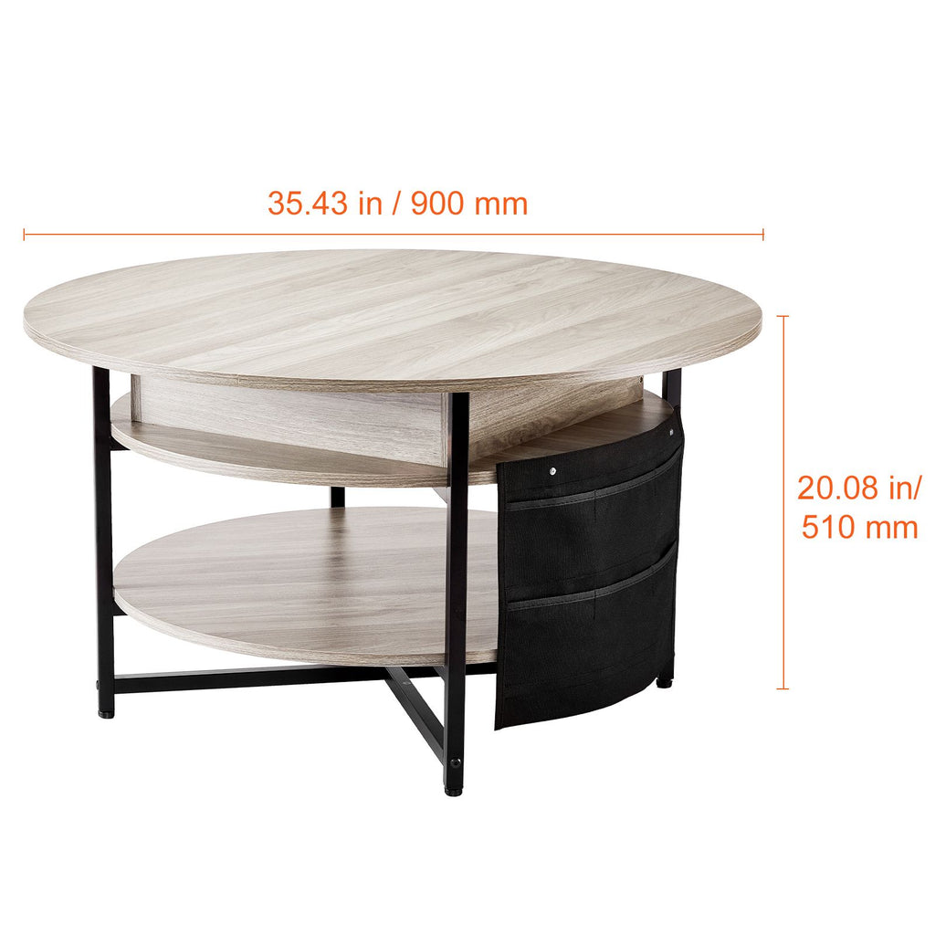 Lift Top Coffee Table 35.3" Round Coffee Table for Living Room White