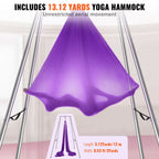Aerial Yoga Frame & Yoga Hammock, 2950 mm Height Professional Yoga Swing Stand Comes with 12 m Length Aerial Hammock, Max 250 kg Load Capacity Yoga Rig for Indoor Outdoor Aerial Yoga, Purple