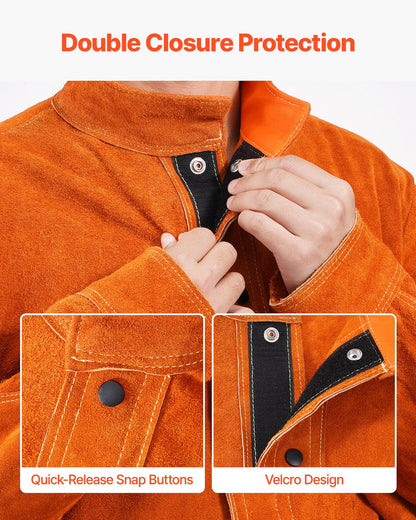 Flame-Resistant Welding Jacket Heavy Duty Leather Welding Jacket L Size