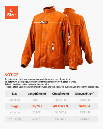 Flame-Resistant Welding Jacket Heavy Duty Leather Welding Jacket L Size