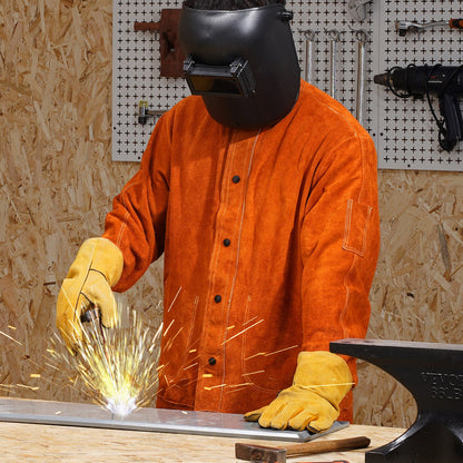Flame-Resistant Welding Jacket Heavy Duty Leather Welding Jacket L Size