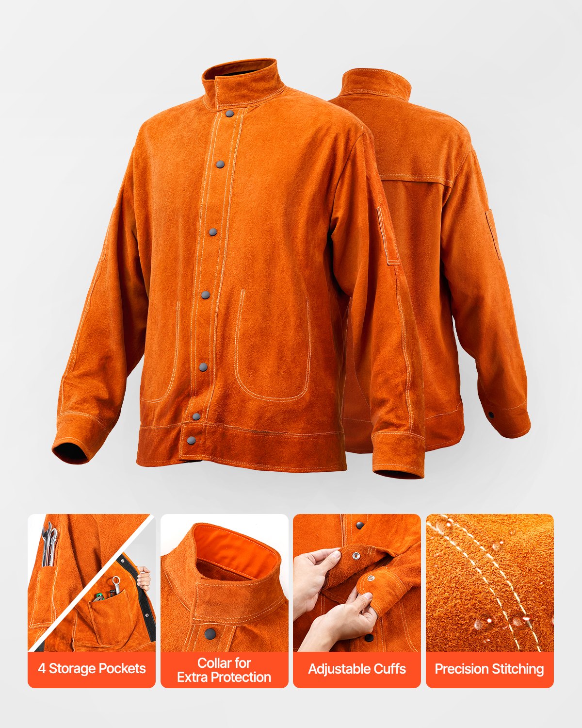 Flame-Resistant Welding Jacket Heavy Duty Leather Welding Jacket XL Size