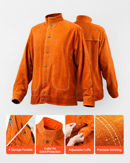 Flame-Resistant Welding Jacket Heavy Duty Leather Welding Jacket XL Size