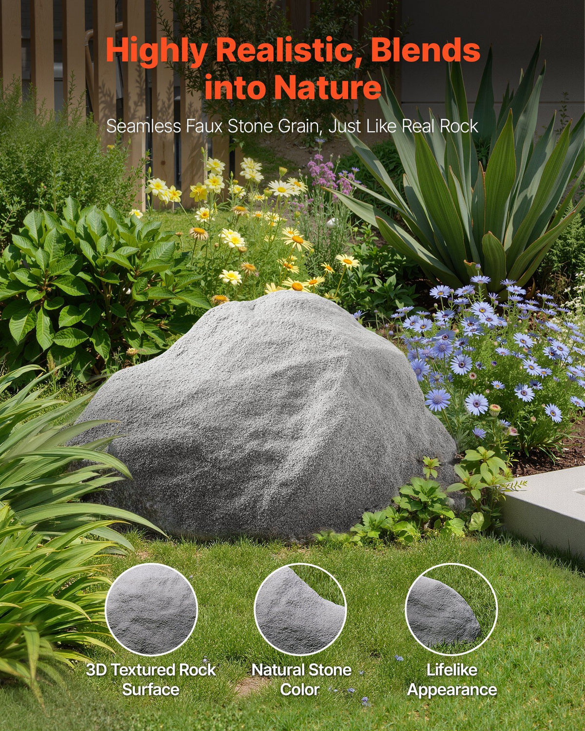 Faux Rock Cover, Outdoor Fake Rock Well Pump Cover, Realistic Natural Texture, Lightweight & Weather-Resistant Artificial Boulder for Landscaping Garden Yard Décor, Dark Grey, Medium Size