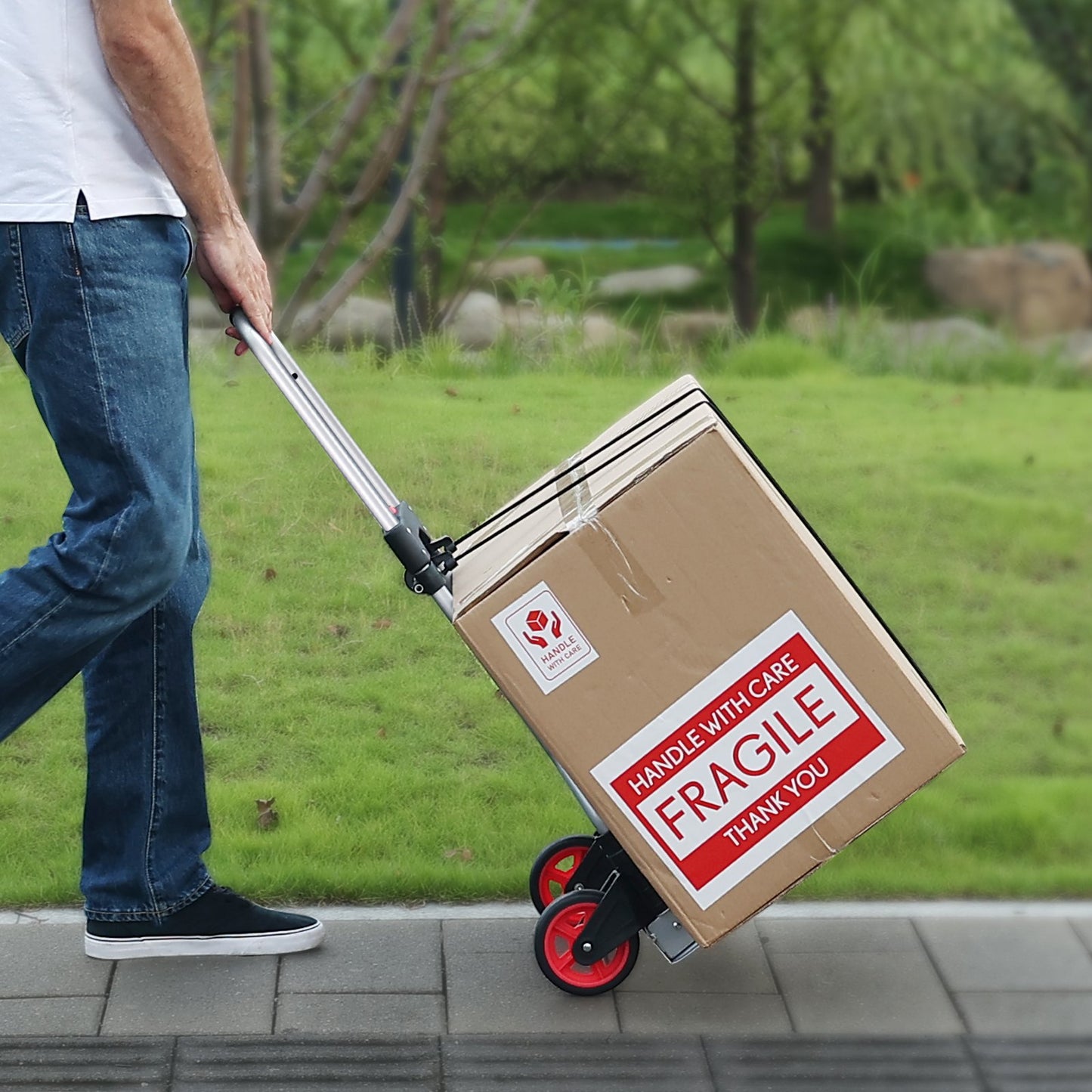 Folding Hand Truck, 80 kg Load Capacity, Aluminum Portable Cart, Convertible Hand Truck and Dolly with Telescoping Handle and Rubber Wheels, Ultra Lightweight Super Strong for Moving Warehouse