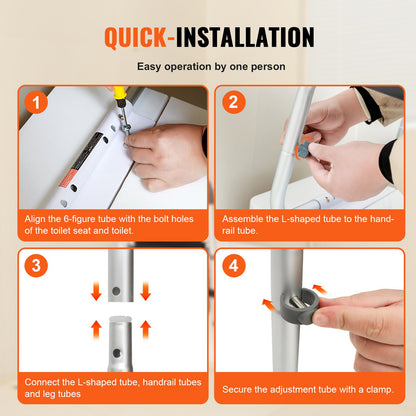 Toilet Safety Rail, Bathroom Toilet Seat Frame, Adjustable Width & Height Fit Most Toilets, Supports 136 kg, Toilet Handles Grab Bars with Padded Armrests for Handicap, Disabled, Seniors