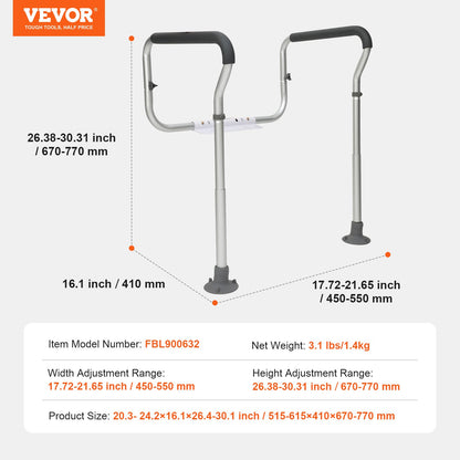 Toilet Safety Rail, Bathroom Toilet Seat Frame, Adjustable Width & Height Fit Most Toilets, Supports 136 kg, Toilet Handles Grab Bars with Padded Armrests for Handicap, Disabled, Seniors