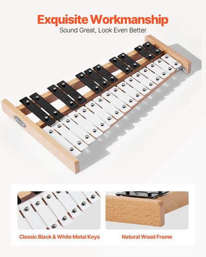 Glockenspiel Xylophone, 27 Notes, Professional Xylophone Percussion Instrument, with Metal Keys, Includes 4 Mallets, Carrying Bag, Beginner Musical Instrument for Adults and Kids Music Teaching