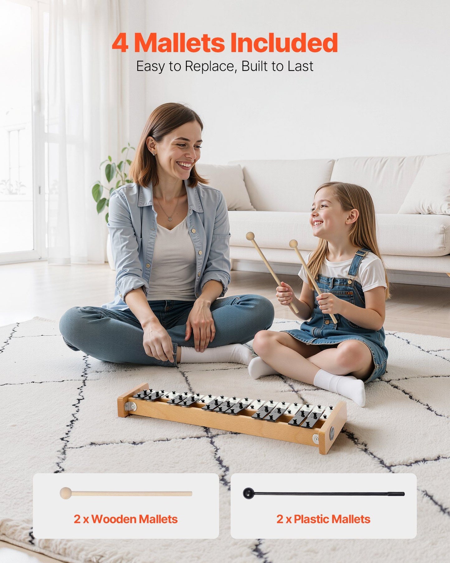 Glockenspiel Xylophone, 27 Notes, Professional Xylophone Percussion Instrument, with Metal Keys, Includes 4 Mallets, Carrying Bag, Beginner Musical Instrument for Adults and Kids Music Teaching