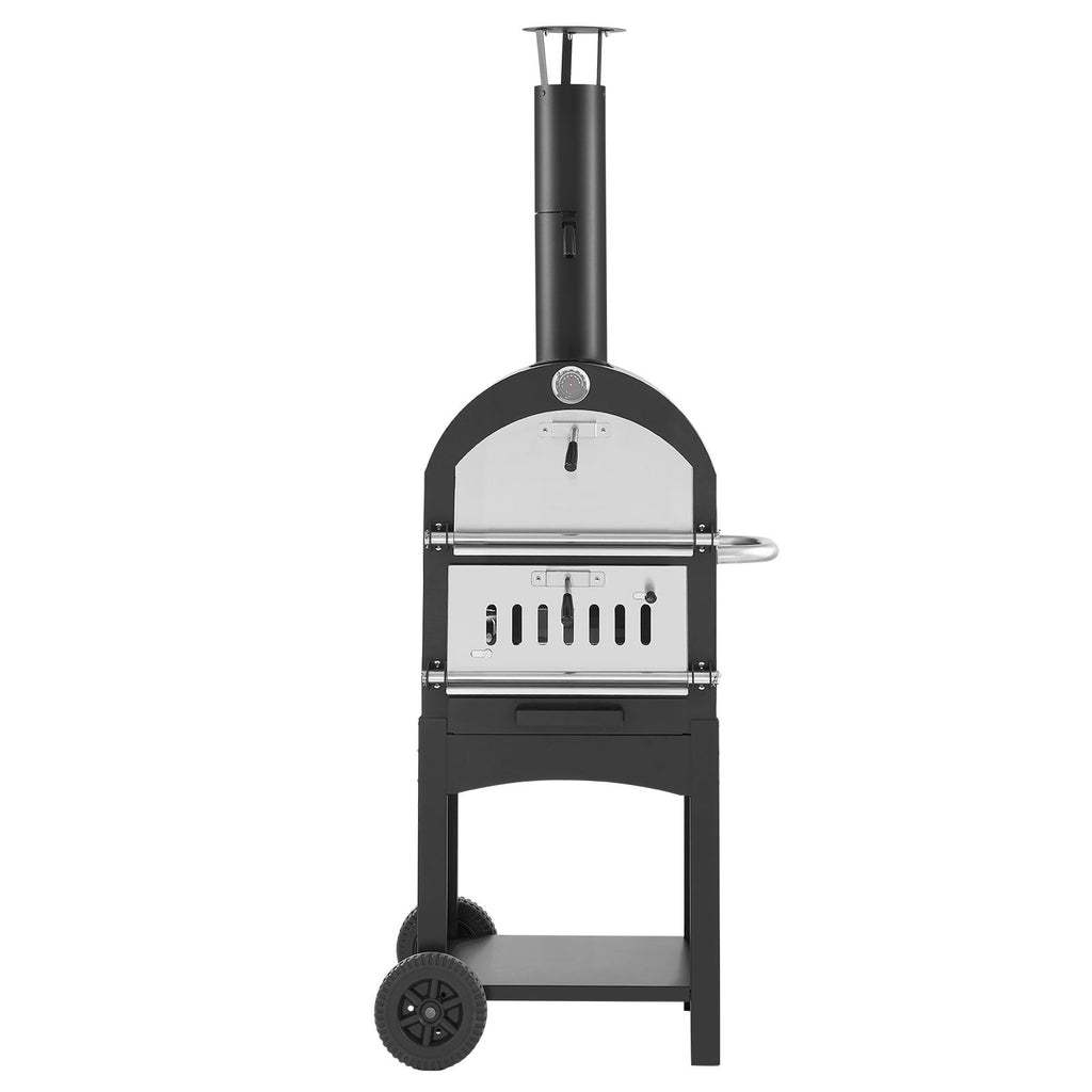 Outdoor Pizza Oven, 12" Pellet Fire Ovens, 2-Layer Pizza Oven Wood Fired, Wood Burning Outdoor Pizza-Oven with 2 Removable Wheels, 1000℉ Max Temperature Fired Pizza-Maker Ovens for Barbecue