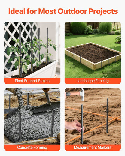 Rebar Stakes, 406.4 mm, Heavy-Duty 11.5 mm Diameter, Straight Galvanized Steel Ground Anchors with Chisel Point End & Rust-Resistant Coating, for Gardening Support, Fence, Camping Tents (16-Pack)