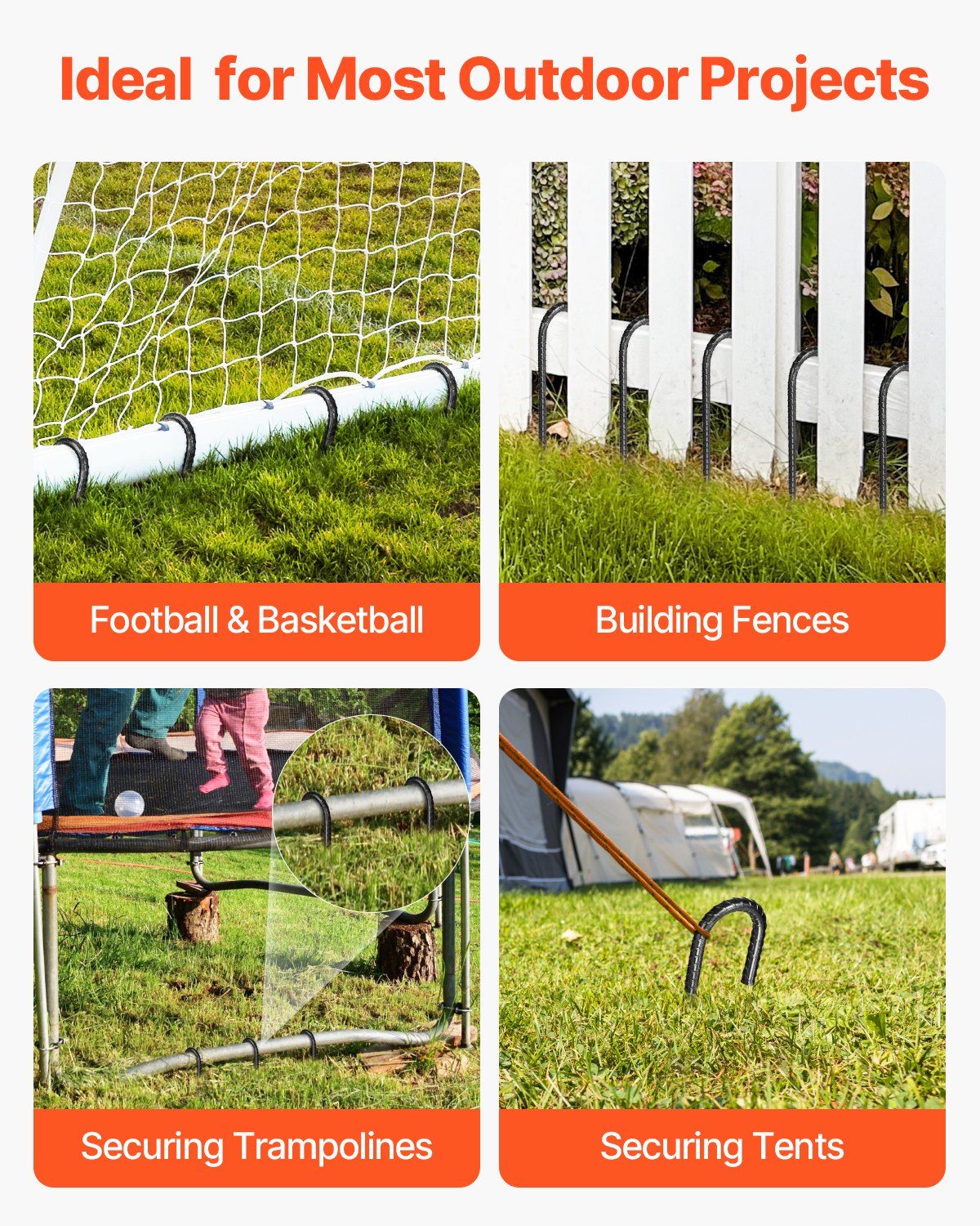 Rebar Stakes, 304.8 mm, Heavy-Duty 10 mm Diameter J Hook, Galvanized Steel Ground Anchors with Chisel Point End & Rust-Resistant Coating, for Gardening Support, Fence, Camping Tents (16-Pack)