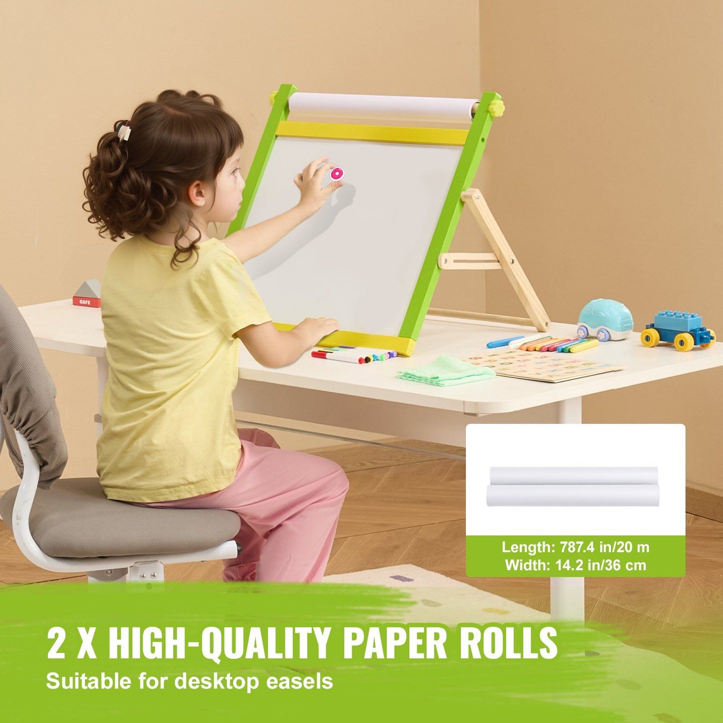 Easel Accessory Set, 32 PCS Kid's Art Easel Painting Kit Including Chalks, Dry-Erase Markers & Paper Rolls, Supplies Set for Tabletop Art Easel, Painting Accessories for Toddlers Boys and Girls