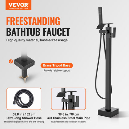 Freestanding Bathtub Faucet, Floor Mount, Freestanding Tub Filler, Shower Mixer Taps, Two Water Modes, 360° Swivel Spout, for Bathing & Showering Pet Bathing Cleaning Drains Toilet Flushing