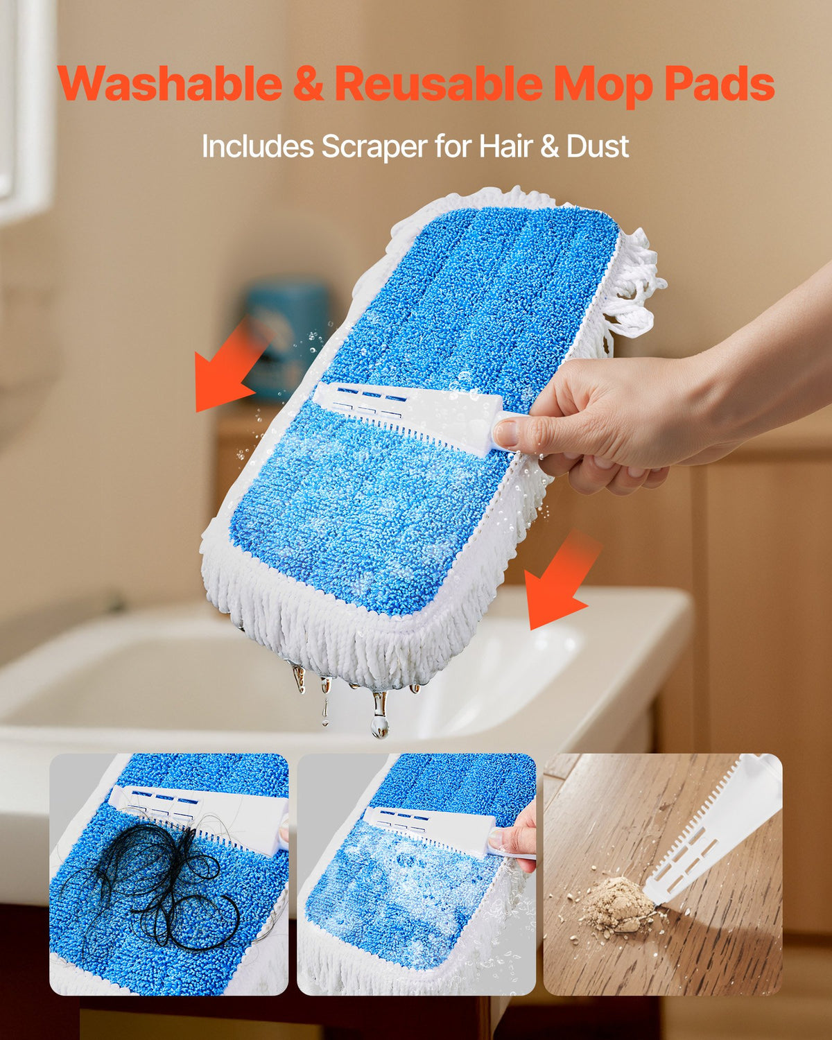 VEVOR Spray Mop, with 3 Washable Pads for Dry and Wet Floor Cleaning & an 800ml Refillable Water Tank, Microfiber Dust Wet Mop & Twisted Cotton Dry Mop, Commercial Home Use for Tiles/Vinyl/Wood Floor