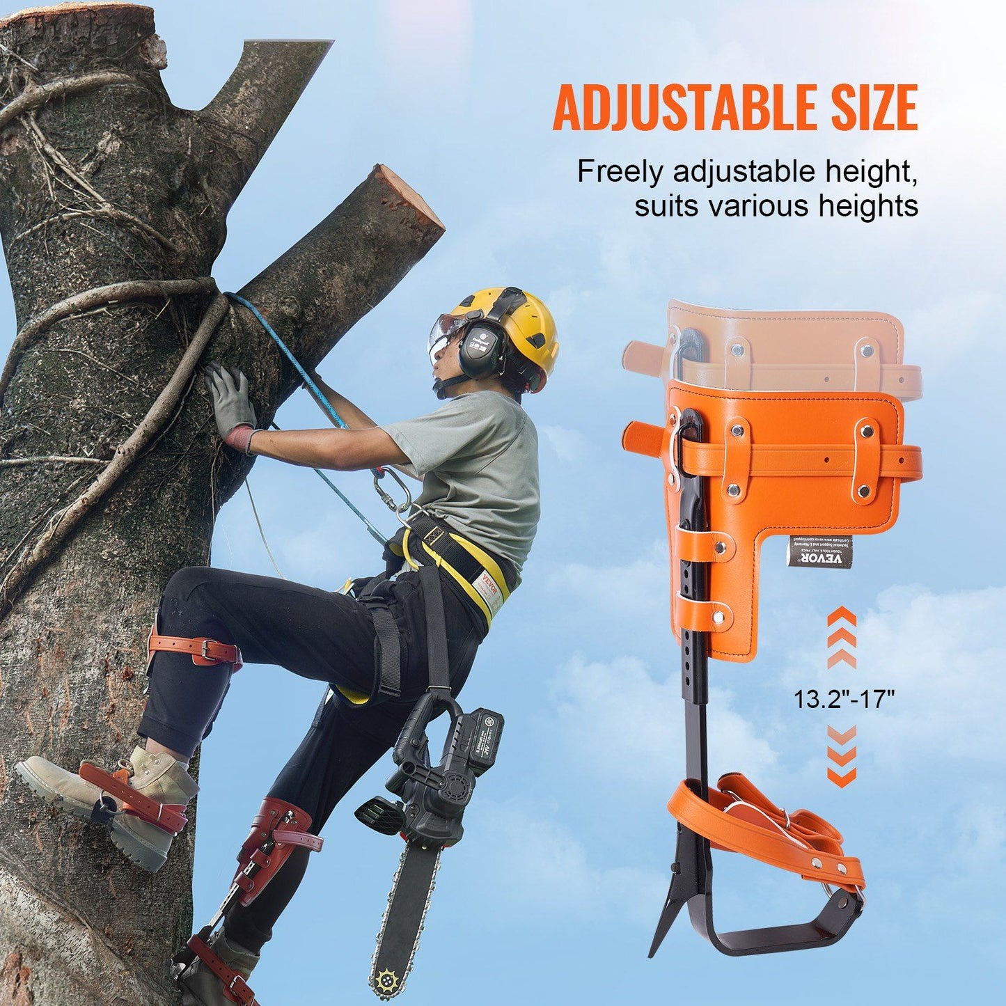 Tree Climbing Spikes Set, 1 Pair Alloy Steel Climbing Spurs with Safety Rope and Safety Harness, 350lbs Load Capacity Tree Climbing Gear, Arborist Equipment for Climbers, Fruit Picking, Orange