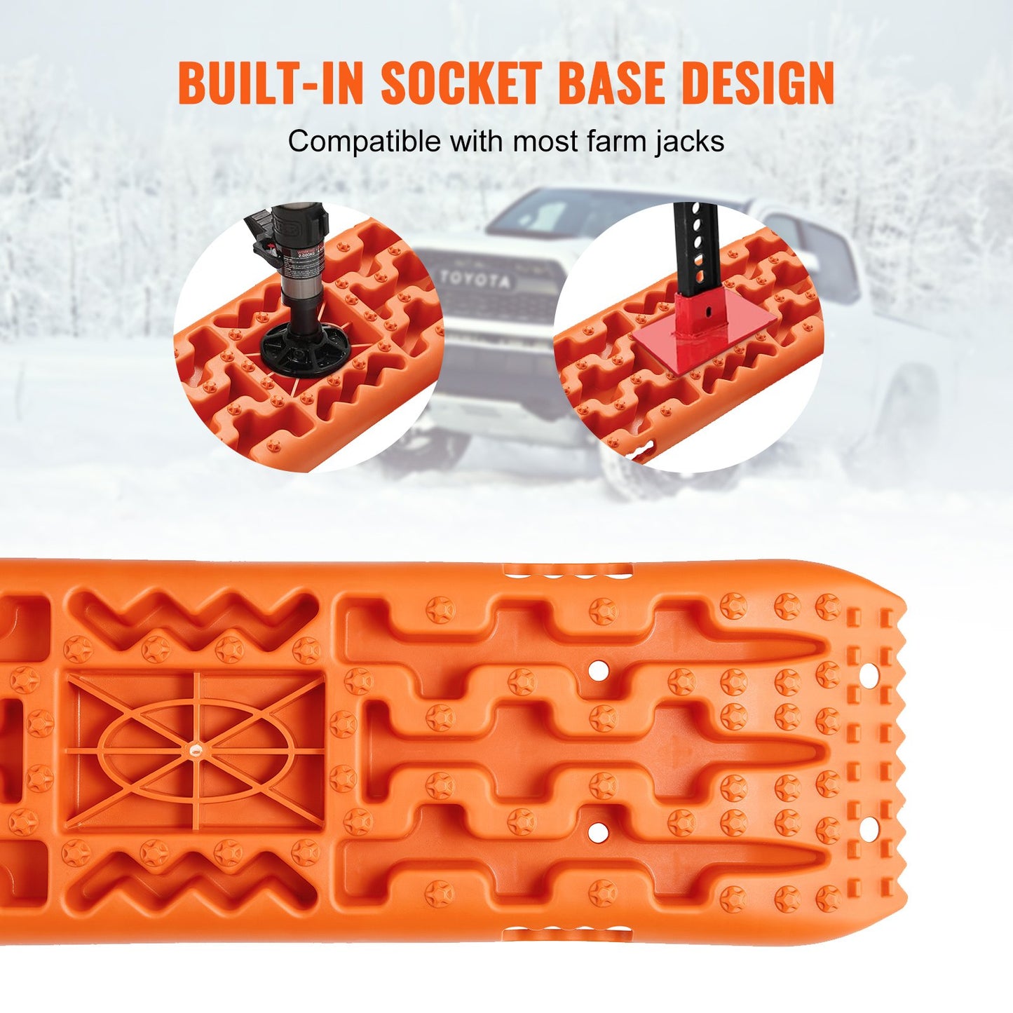 VEVOR 10 TON Traction Boards with PP Material, Recovery Boards for Off-road Vehicles/Cars/Pickups/SUVs/RVs, Pair Tire Traction Mats on Snow, Sand, Mud and Loose Terrain, Storage Bag, Long, Orange