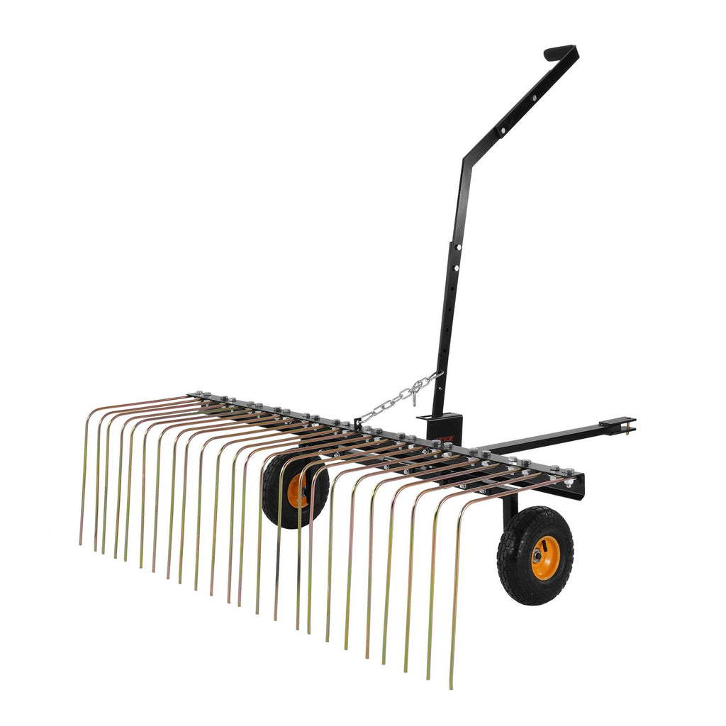 VEVOR Tow Behind Dethatcher, 1.5m Tow Dethatcher with 24 Steel Tines, Lawn Dethatcher Rake for ATV or Mower, Tow Behind Lawn Rake with Lift Handle for Leaves, Pine Needles, and Grass