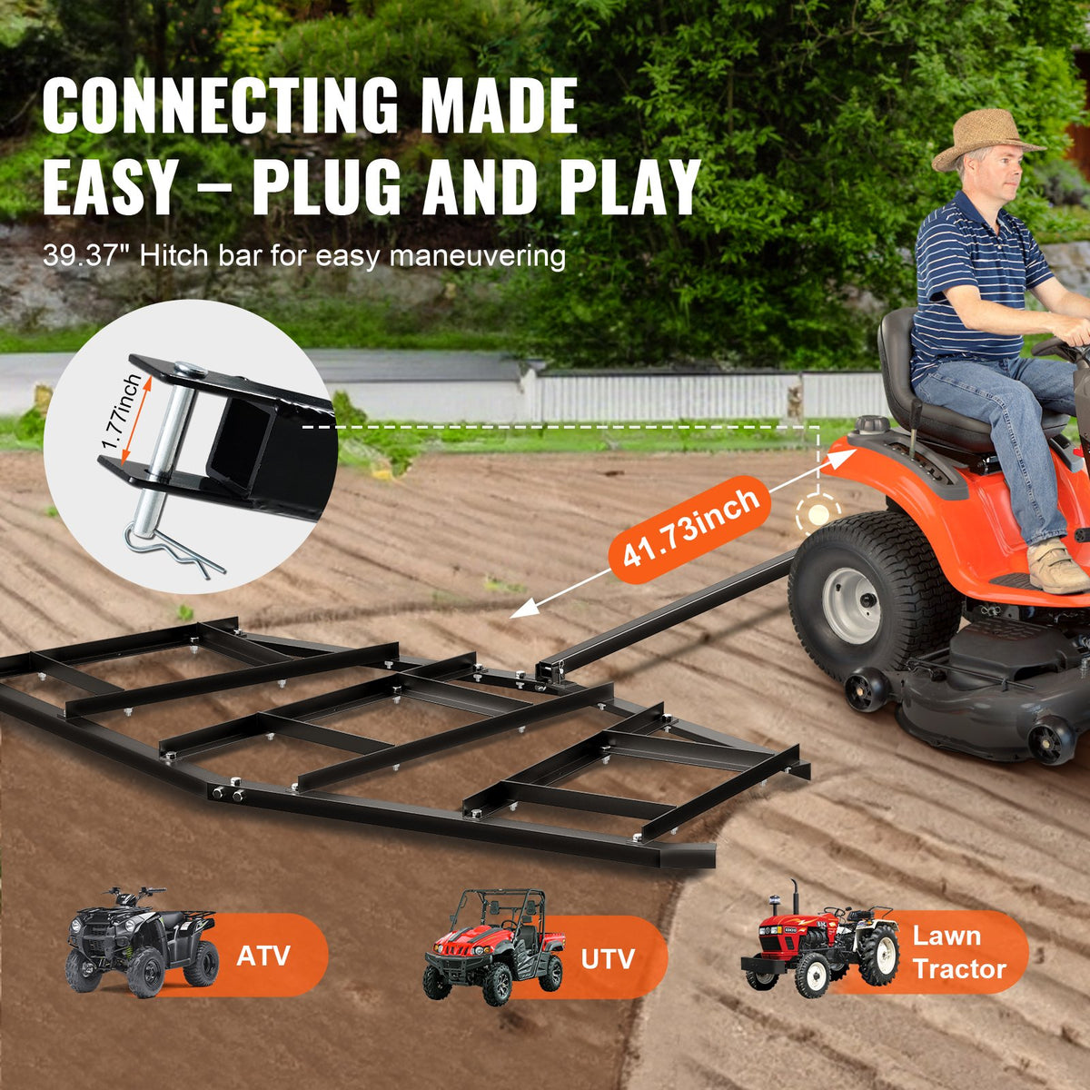 VEVOR Driveway Drag, 84" Width Tow Behind Drag Harrow, Q235 Steel Driveway Grader with Adjustable Bars, Support up to 50 lbs, Driveway Tractor Harrow for ATVs, UTVs, Garden Lawn Tractors