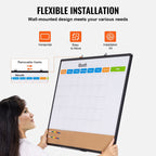 Person holding a wall-mounted calendar with flexible installation features on a white background