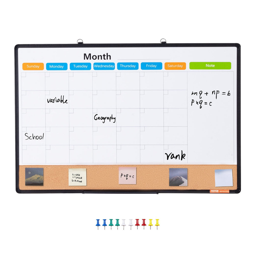 Whiteboard with calendar layout and writing on a white background